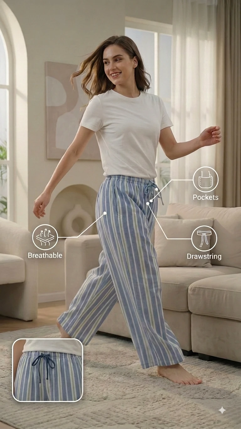 Women's Regular Fit Premium Lower Pyjama, Comfortable Day & Night Bottom Sleepwear, Multi Colour Check 100% Pure Cotton, Soft & Breathable Eco-Friendly Oxford Fabric, Casual Style Regular Fit With Elasticated Waistband with Drawstring, Side Pockets