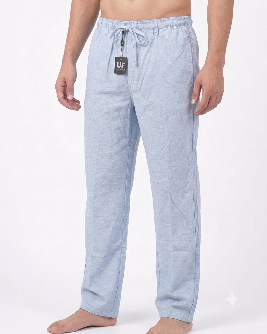 Men's Regular Fit Premium Lower Pyjama, Comfortable Day & Night Bottom Sleepwear, Plain Light Blue 100% Pure Cotton, Soft & Breathable Eco-Friendly Twill Fabric, Casual Style Regular Fit With Elasticated Waistband with Drawstring, Side Pockets
